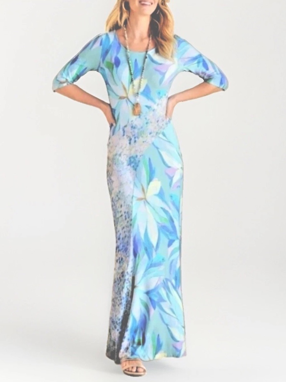 Soft Surroundings Stella Maxi Dress Women’s 1X Painterly Blue Floral